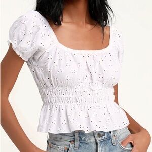 Delirious White Eyelet Puff Sleeve Top
